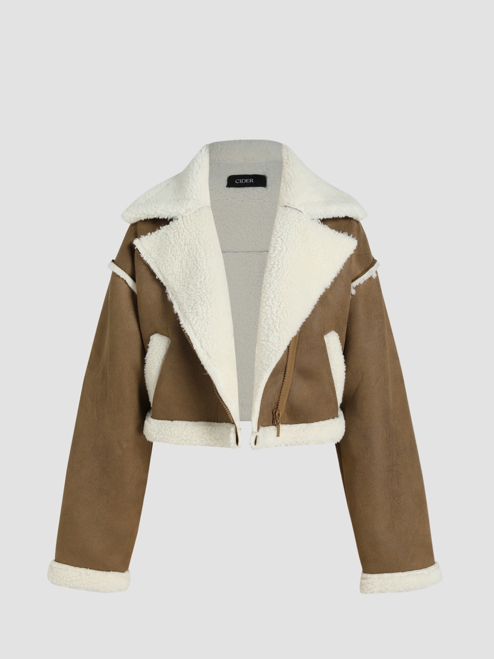 Cider Cropped Brown Faux Shearling Jacket